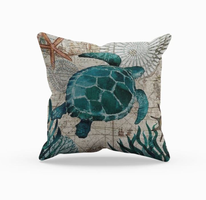 Marina Decorative Throw Pillow with Marine Life Embroidery – Soft 45x45 cm Cushion Cover for Couch 0