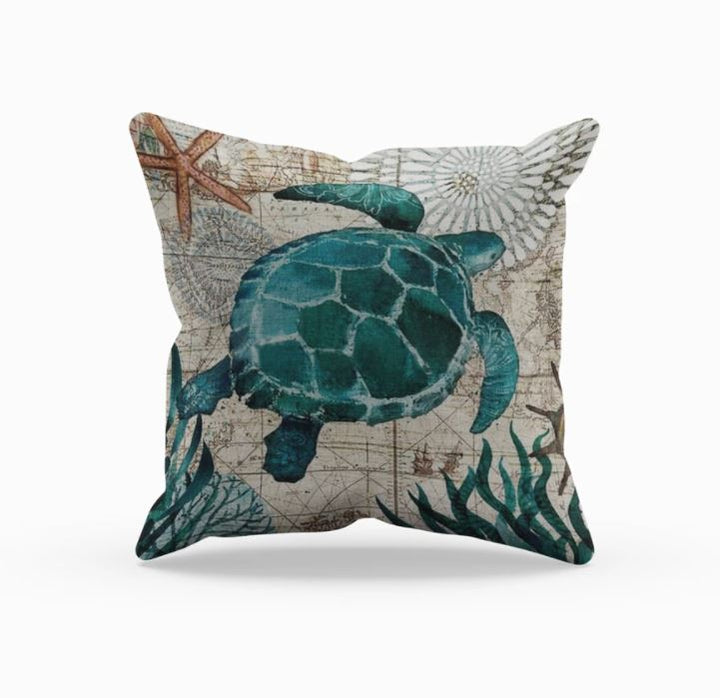 Marina Decorative Throw Pillow with Marine Life Embroidery – Soft 45x45 cm Cushion Cover for Couch 0
