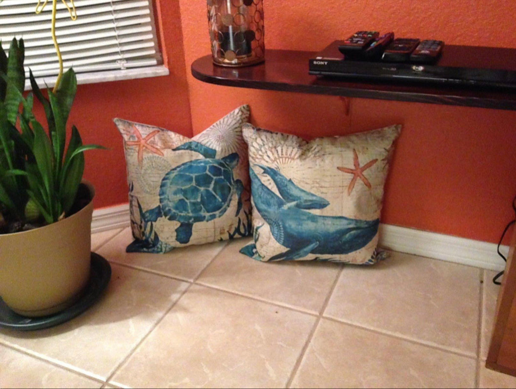 Marina Decorative Throw Pillow with Marine Life Embroidery – Soft 45x45 cm Cushion Cover for Couch 2