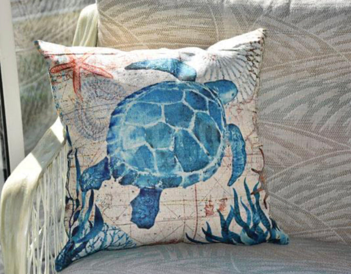 Marina Decorative Throw Pillow with Marine Life Embroidery – Soft 45x45 cm Cushion Cover for Couch 3