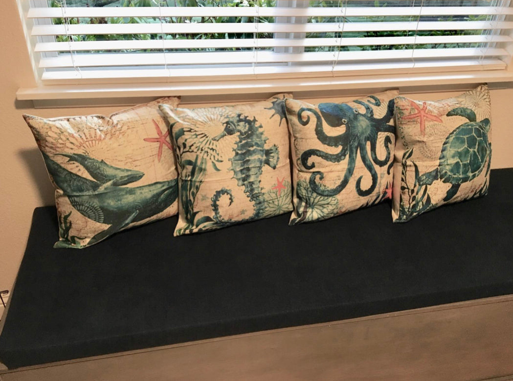 Marina Decorative Throw Pillow with Marine Life Embroidery – Soft 45x45 cm Cushion Cover for Couch 4