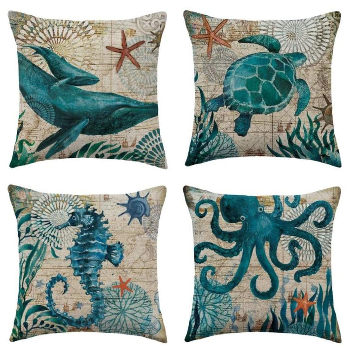 Marina Decorative Throw Pillow with Marine Life Embroidery – Soft 45x45 cm Cushion Cover for Couch 5