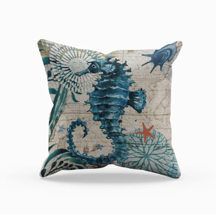 Marina Decorative Throw Pillow with Marine Life Embroidery – Soft 45x45 cm Cushion Cover for Couch 6