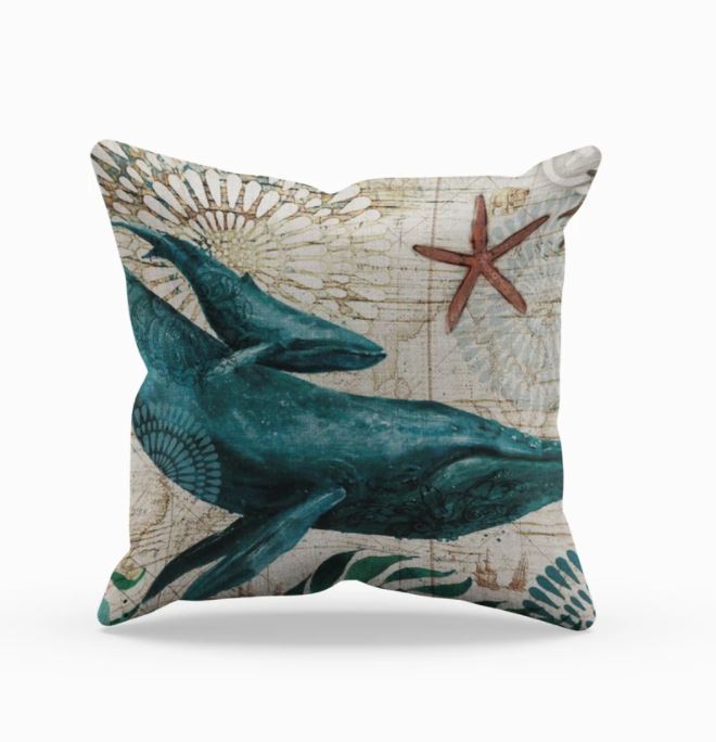 Marina Decorative Throw Pillow with Marine Life Embroidery – Soft 45x45 cm Cushion Cover for Couch 7