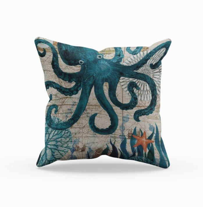 Marina Decorative Throw Pillow with Marine Life Embroidery – Soft 45x45 cm Cushion Cover for Couch 8