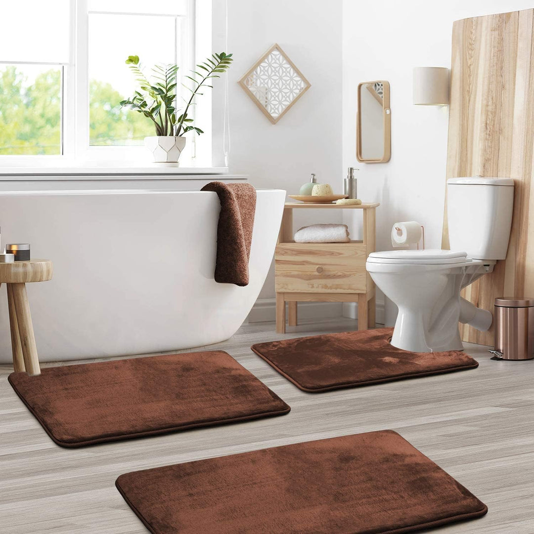Memory Foam Bath Mat Set 3-Piece with Non-Slip Backing and Velvet Cover – Soft Bathroom Rugs for Comfort and Safety 3