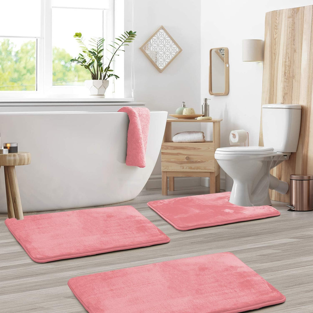 Memory Foam Bath Mat Set 3-Piece with Non-Slip Backing and Velvet Cover – Soft Bathroom Rugs for Comfort and Safety 4