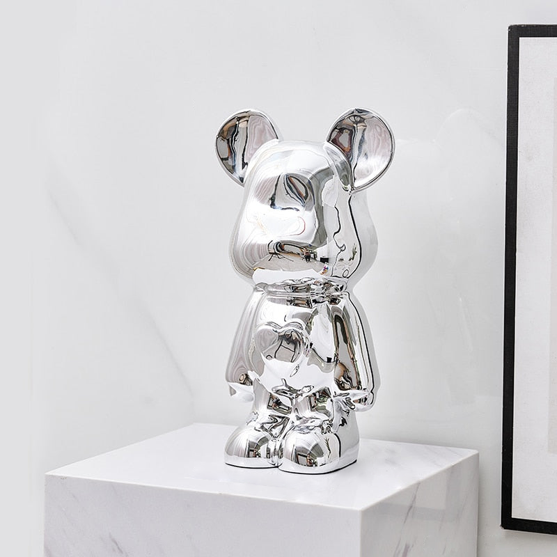Metallic Space Bear Sculpture – Stylish Tabletop Decor in Silver, Gold, Pink, Blue, and Rose, High-Quality Resin Figurine 0