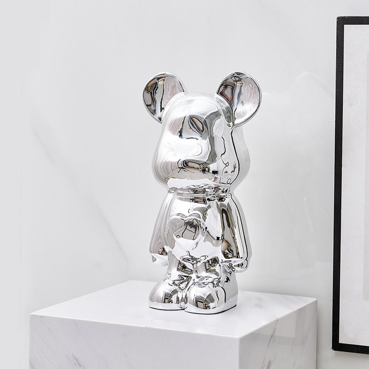 Metallic Space Bear Sculpture – Stylish Tabletop Decor in Silver, Gold, Pink, Blue, and Rose, High-Quality Resin Figurine 0