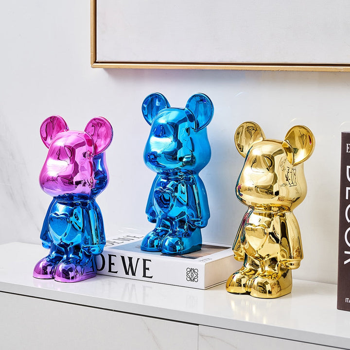 Metallic Space Bear Sculpture – Stylish Tabletop Decor in Silver, Gold, Pink, Blue, and Rose, High-Quality Resin Figurine 2