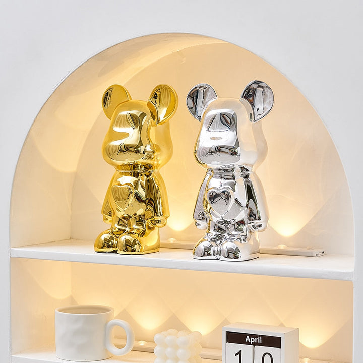 Metallic Space Bear Sculpture – Stylish Tabletop Decor in Silver, Gold, Pink, Blue, and Rose, High-Quality Resin Figurine 3