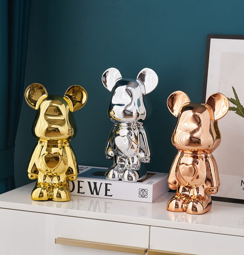 Metallic Space Bear Sculpture – Stylish Tabletop Decor in Silver, Gold, Pink, Blue, and Rose, High-Quality Resin Figurine 4