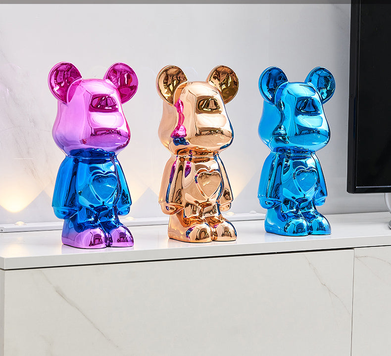 Metallic Space Bear Sculpture – Stylish Tabletop Decor in Silver, Gold, Pink, Blue, and Rose, High-Quality Resin Figurine 7