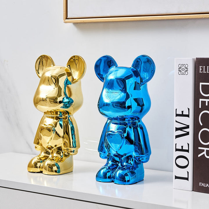 Metallic Space Bear Sculpture – Stylish Tabletop Decor in Silver, Gold, Pink, Blue, and Rose, High-Quality Resin Figurine 8