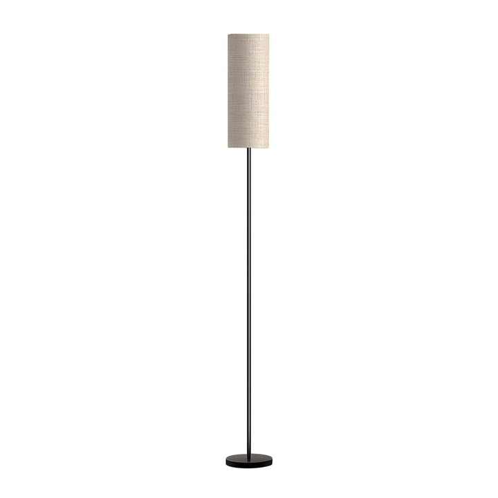 Mid-Century Black Wrought Iron Floor Lamp with Linen Shade and Tri-Color LED 0