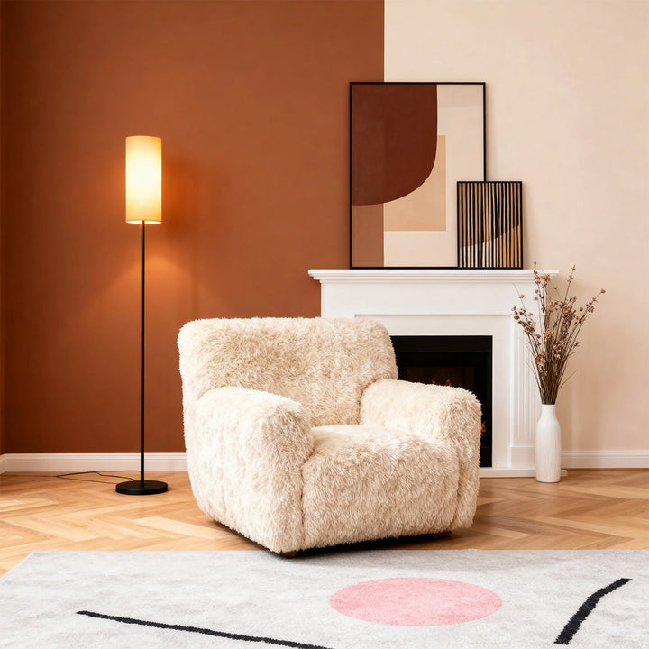 Mid-Century Black Wrought Iron Floor Lamp with Linen Shade and Tri-Color LED 1