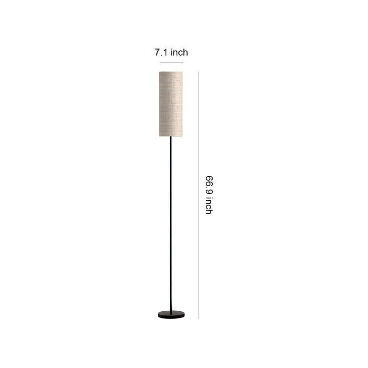 Mid-Century Black Wrought Iron Floor Lamp with Linen Shade and Tri-Color LED 8