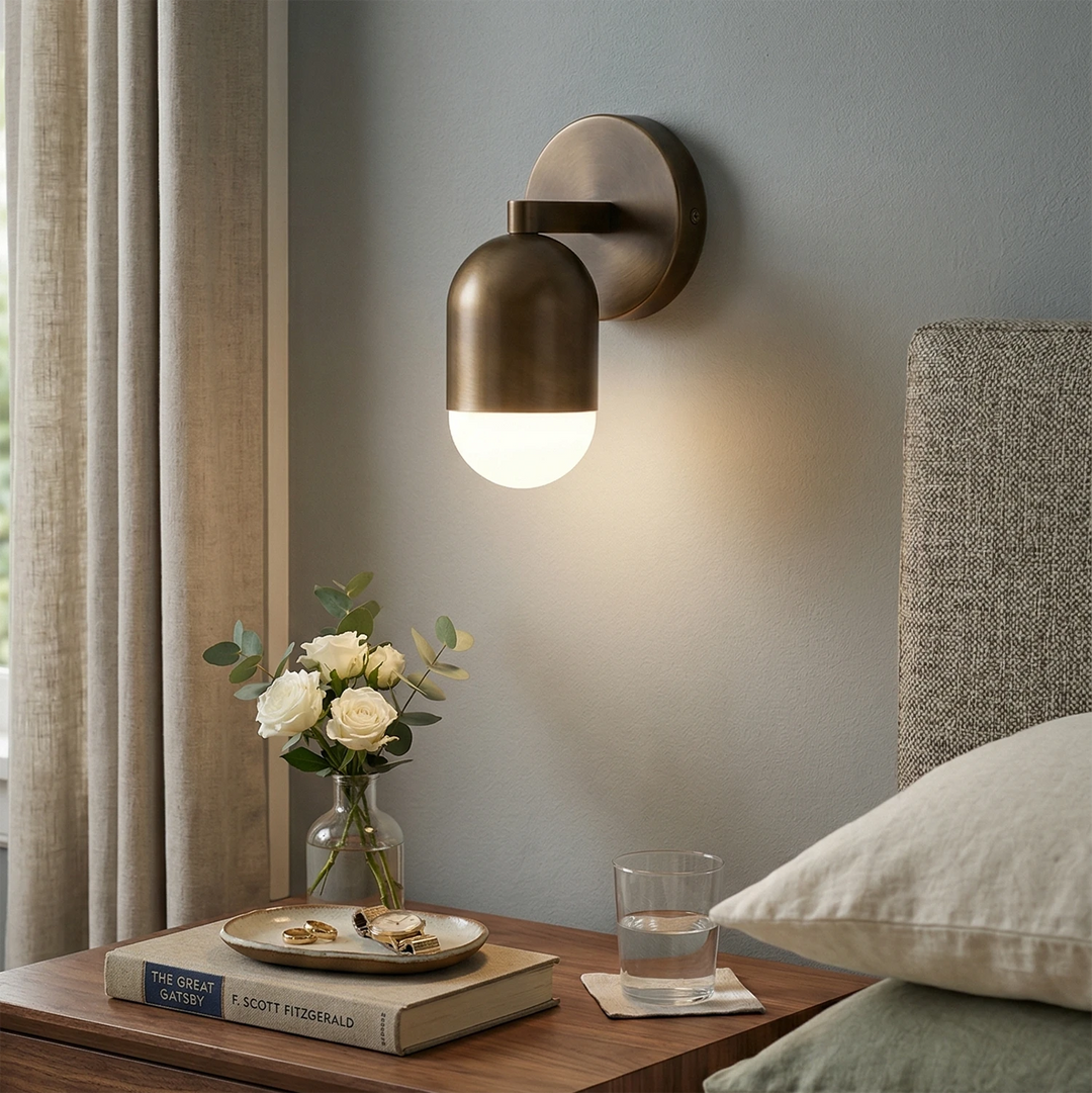 Mid-Century Modern Brass Capsule Wall Sconce – Dimmable Wall Light in Antique Bronze for Elegant Spaces 0