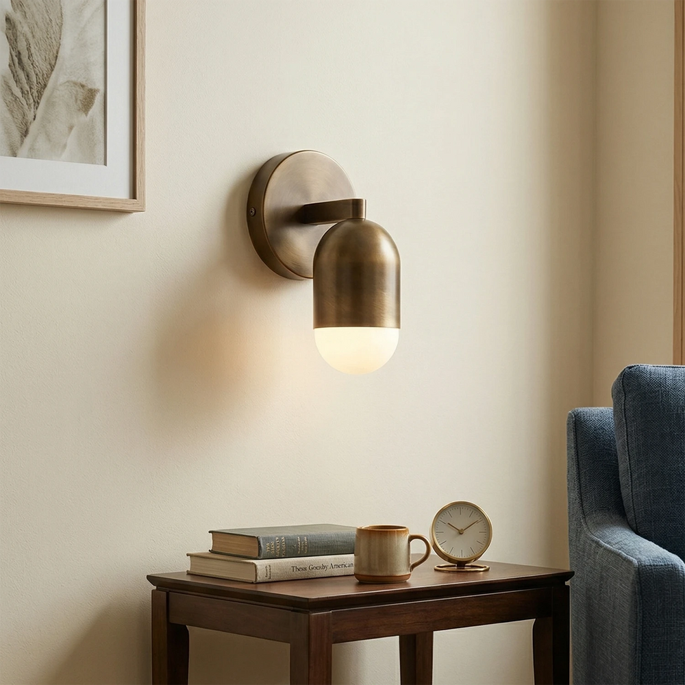 Mid-Century Modern Brass Capsule Wall Sconce – Dimmable Wall Light in Antique Bronze for Elegant Spaces 1
