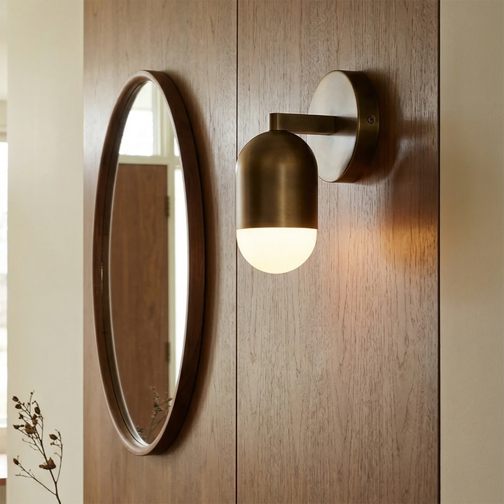 Mid-Century Modern Brass Capsule Wall Sconce – Dimmable Wall Light in Antique Bronze for Elegant Spaces 3