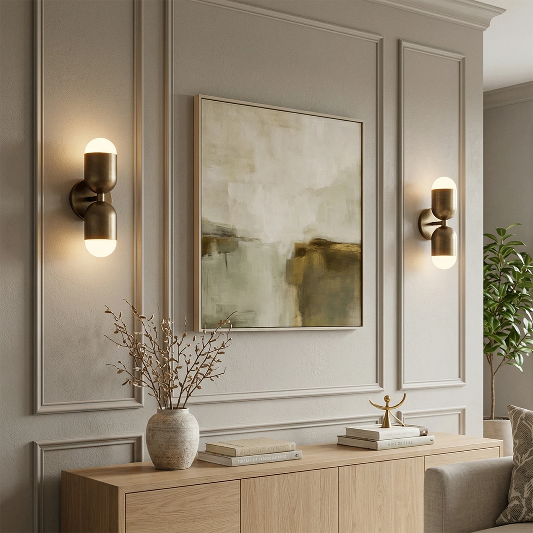 Mid-Century Modern Brass Capsule Wall Sconce – Dimmable Wall Light in Antique Bronze for Elegant Spaces 9