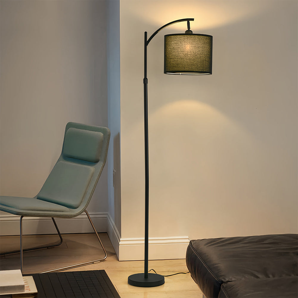Minimalist Arc Floor Lamp with Fabric Shade and Marble Base – Adjustable Height Lighting 1