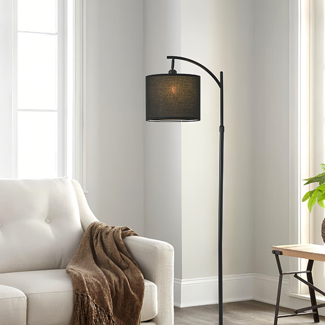 Minimalist Arc Floor Lamp with Fabric Shade and Marble Base – Adjustable Height Lighting 2