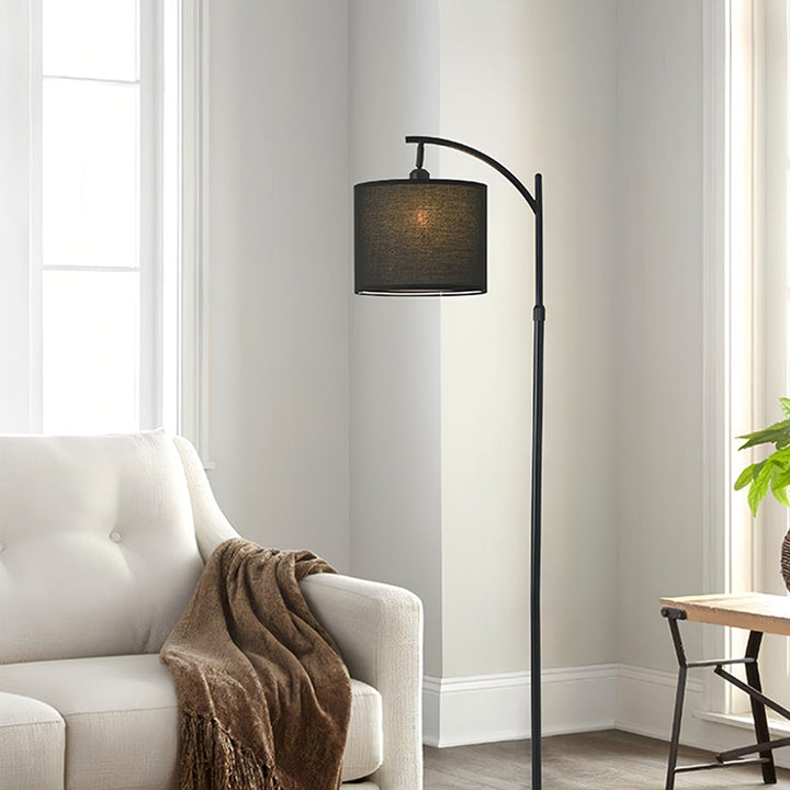 Minimalist Arc Floor Lamp with Fabric Shade and Marble Base – Adjustable Height Lighting 2