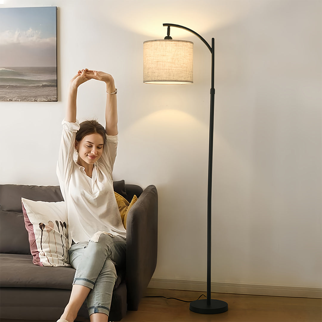 Minimalist Arc Floor Lamp with Fabric Shade and Marble Base – Adjustable Height Lighting 5