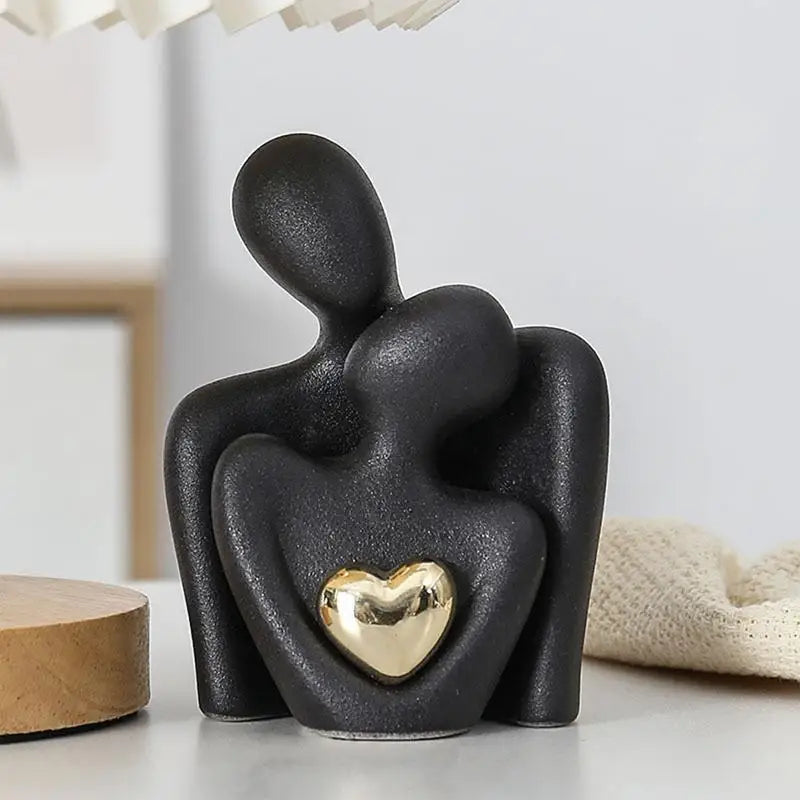 Minimalist Ceramic Sculpture with Golden Heart Accent - Modern Home Decor Art Piece 0