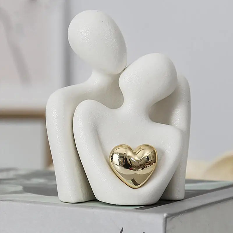 Minimalist Ceramic Sculpture with Golden Heart Accent - Modern Home Decor Art Piece 1