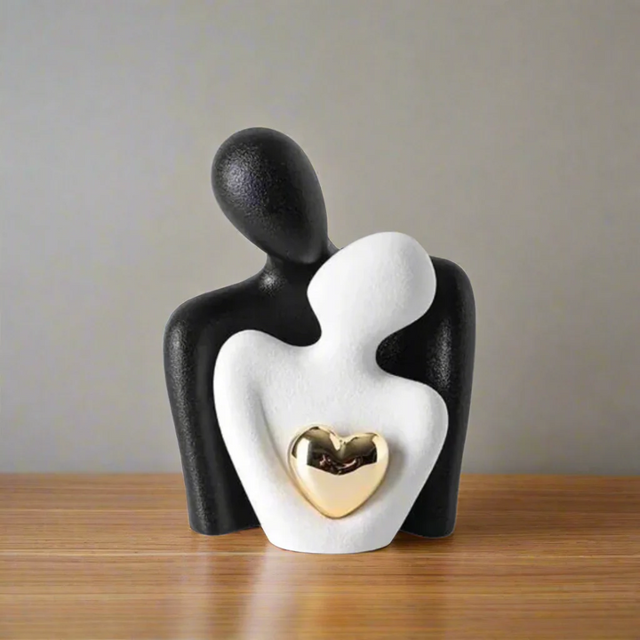 Minimalist Ceramic Sculpture with Golden Heart Accent - Modern Home Decor Art Piece 2