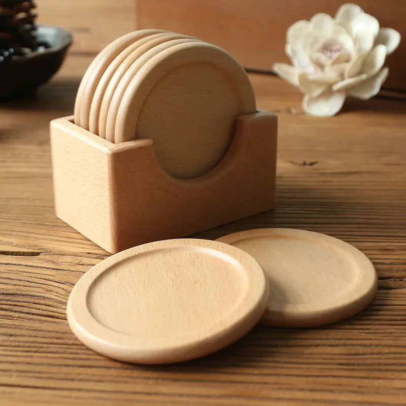 Minimalist Japanese Coaster Set – 6 Walnut and Beech Coasters with Holder for Home Decor 4
