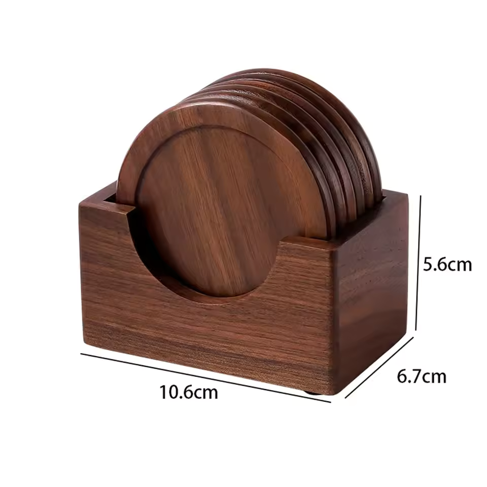 Minimalist Japanese Coaster Set – 6 Walnut and Beech Coasters with Holder for Home Decor 6