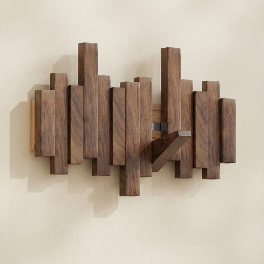 Minimalist Piano Coat Rack Wall Mounted in Walnut or Beech Wood with 5 Durable Hooks for Stylish Coat Storage 0