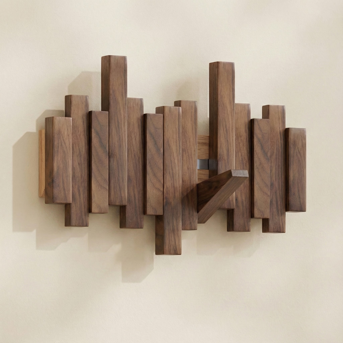 Minimalist Piano Coat Rack Wall Mounted in Walnut or Beech Wood with 5 Durable Hooks for Stylish Coat Storage 0