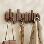 Minimalist Piano Coat Rack Wall Mounted in Walnut or Beech Wood with 5 Durable Hooks for Stylish Coat Storage 10