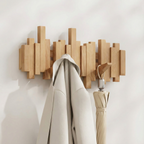 Minimalist Piano Coat Rack Wall Mounted in Walnut or Beech Wood with 5 Durable Hooks for Stylish Coat Storage 11