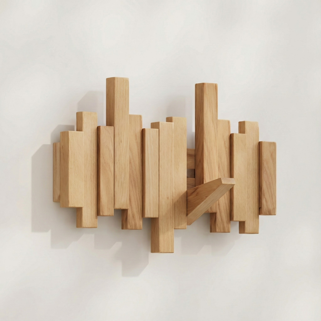 Minimalist Piano Coat Rack Wall Mounted in Walnut or Beech Wood with 5 Durable Hooks for Stylish Coat Storage 12