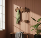 Minimalist Piano Coat Rack Wall Mounted in Walnut or Beech Wood with 5 Durable Hooks for Stylish Coat Storage 3