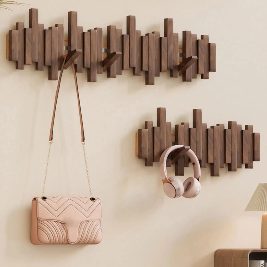 Minimalist Piano Coat Rack Wall Mounted in Walnut or Beech Wood with 5 Durable Hooks for Stylish Coat Storage 4