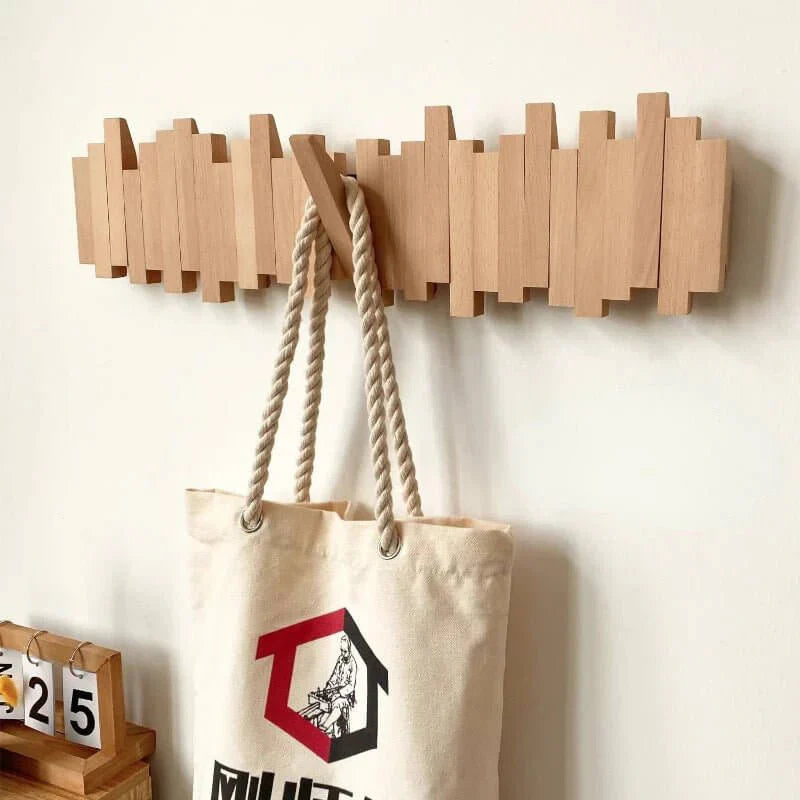 Minimalist Piano Coat Rack Wall Mounted in Walnut or Beech Wood with 5 Durable Hooks for Stylish Coat Storage 6