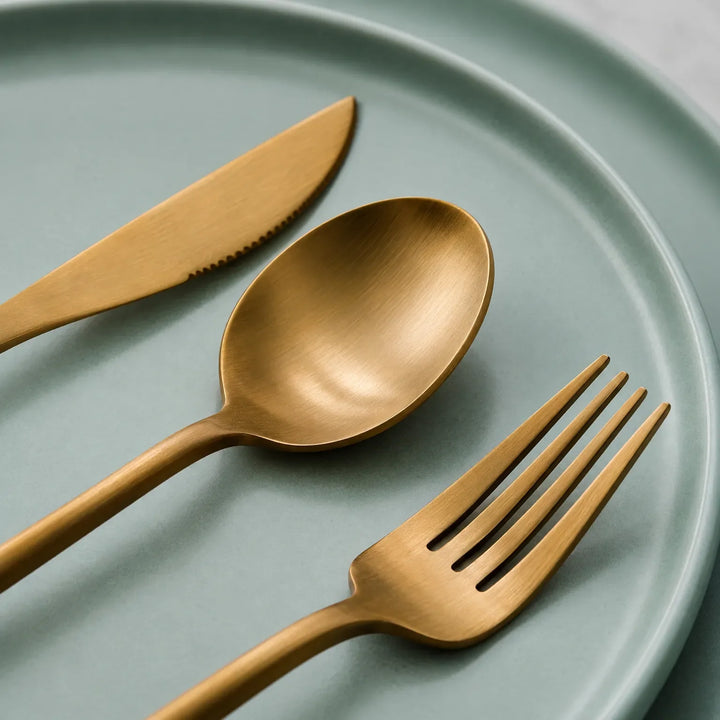 Minimalist Stainless Steel Cutlery Set – 20-Piece Modern Silverware Set with Matte Titanium Finish for Home Dining and Entertaining 1