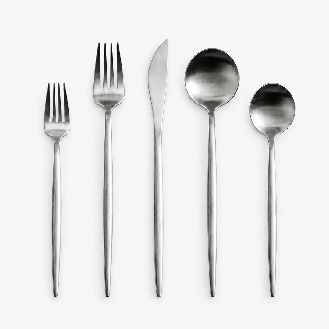 Minimalist Stainless Steel Cutlery Set – 20-Piece Modern Silverware Set with Matte Titanium Finish for Home Dining and Entertaining 5