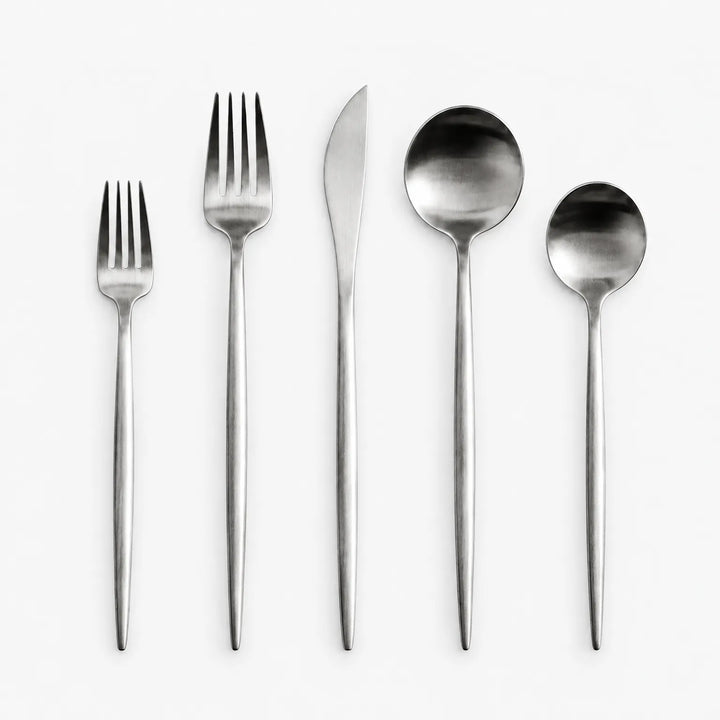 Minimalist Stainless Steel Cutlery Set – 20-Piece Modern Silverware Set with Matte Titanium Finish for Home Dining and Entertaining 5
