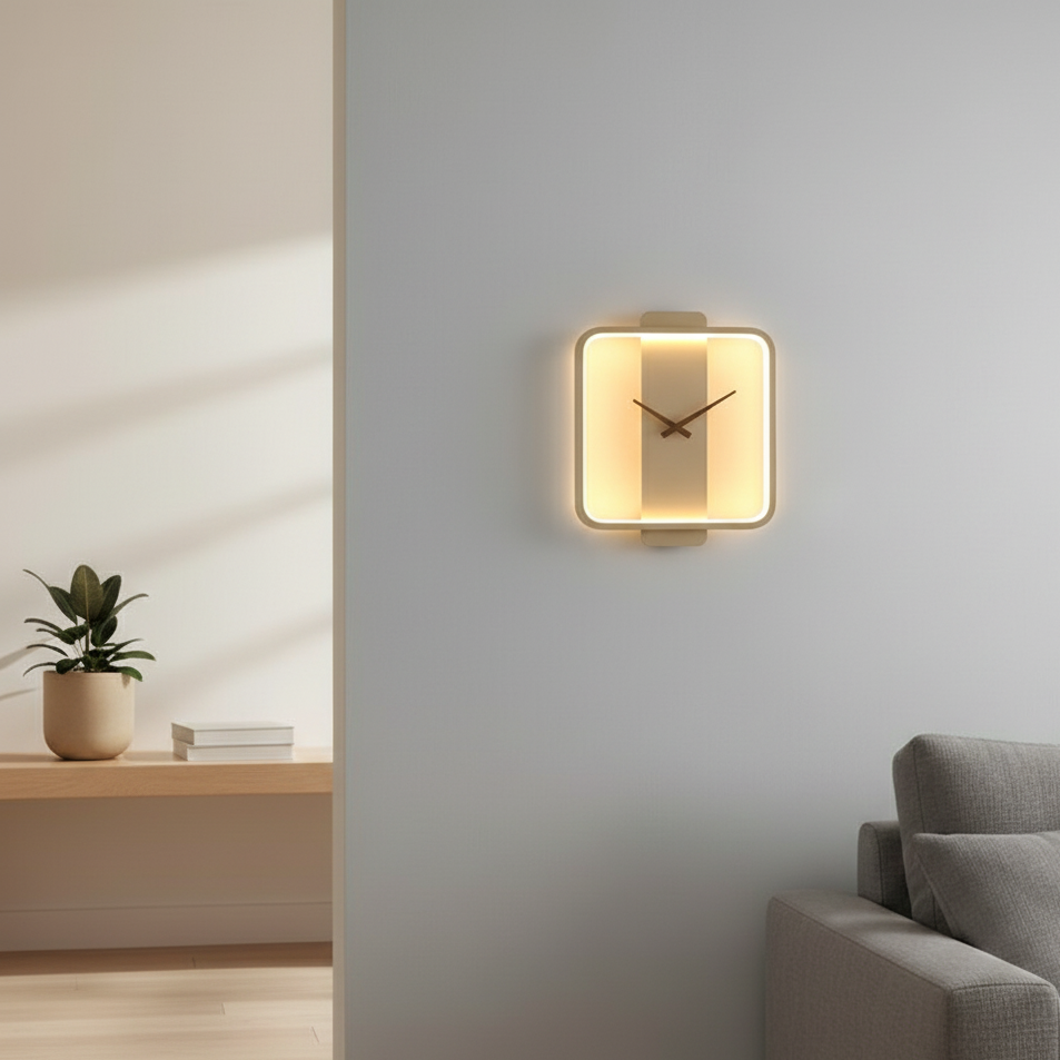 Minimalist Wall Clock with Backlight – Aluminum and Glass Design for Modern Interiors 3