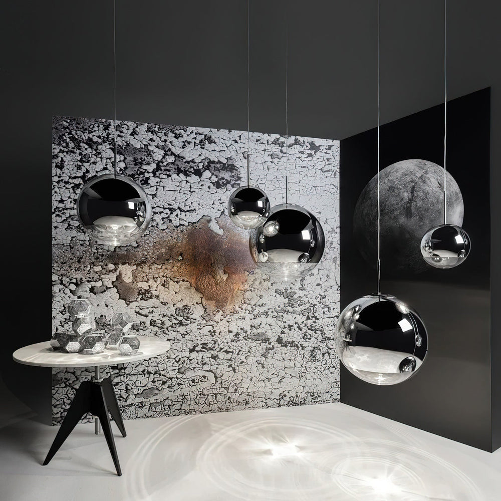 Mirror Ball Pendant Light – Modern Kitchen Pendant Lighting in Gold and Chrome, Adjustable Height, Reflective Design 7