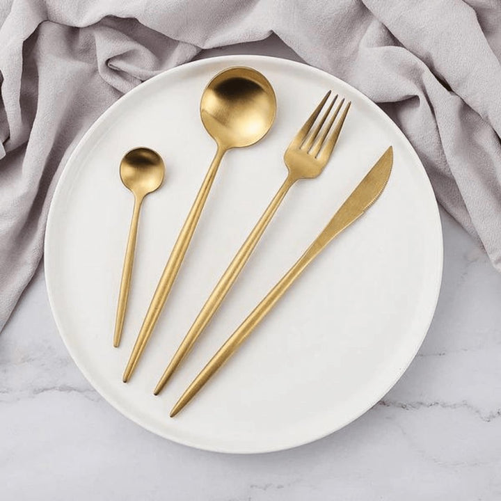 Modern 24-Piece Stainless Steel Dinnerware Set with Titanium Mirror Coating – Elegant Dinner Plates and Cutlery for Stylish Dining 0