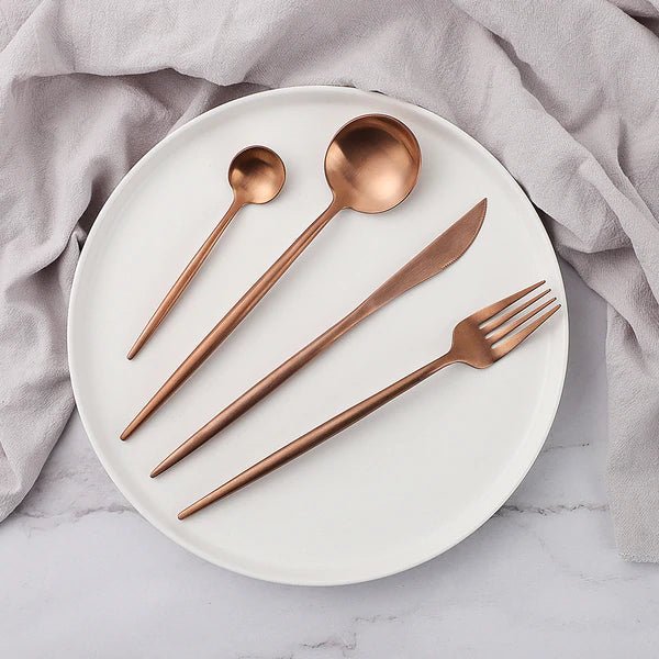 Modern 24-Piece Stainless Steel Dinnerware Set with Titanium Mirror Coating – Elegant Dinner Plates and Cutlery for Stylish Dining 1