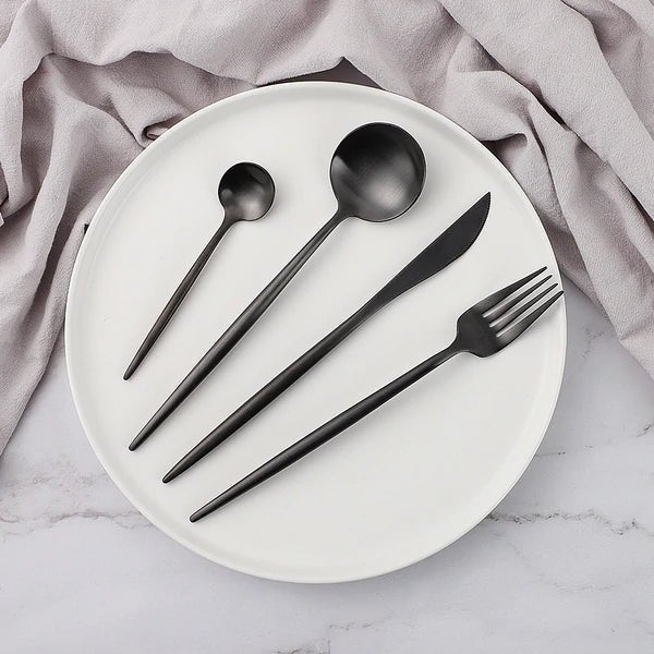 Modern 24-Piece Stainless Steel Dinnerware Set with Titanium Mirror Coating – Elegant Dinner Plates and Cutlery for Stylish Dining 3